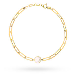 Bransoletka złota długie ogniwa i kółko z masą perłową