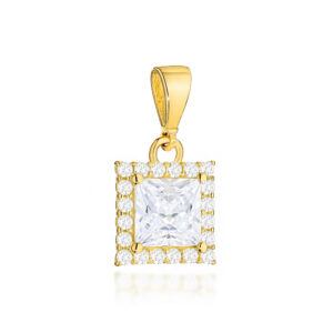 Zawieszka złota z kwadratowym kamieniem i cyrkoniami