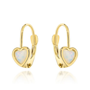 Kolczyki złote serduszka z opalitem na angielskim zapięciu