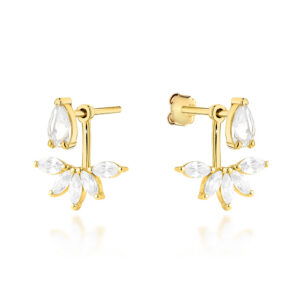 Kolczyki złote listki z cyrkoniami z biżuteryjnym zapięciem