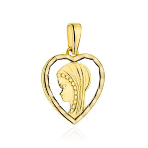 Medalik złoty z wizerunkiem Matki Boskiej w diamentowym sercu