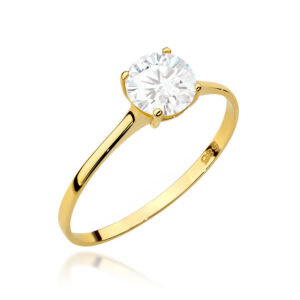 Pierścionek złoty klasyczny z centralną cyrkonią
