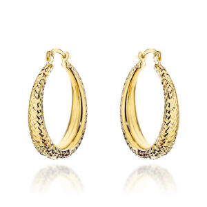 Kolczyki złote koła zdobione diamentowaniem z szeroką szyną