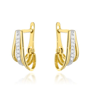 Kolczyki złote potrójne z cyrkoniami w dwóch kolorach złota