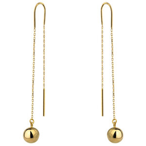Złote kolczyki przewlekane gładkie kulki na łańcuszku