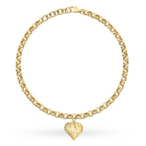 Bransoletka złota o splocie rolo z diamentowanym sercem