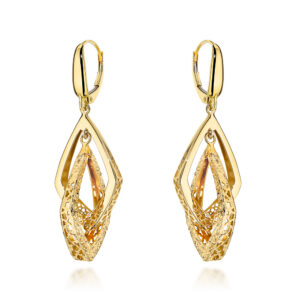 Kolczyki złote podwójne ażurowane romby zdobione diamentowaniem