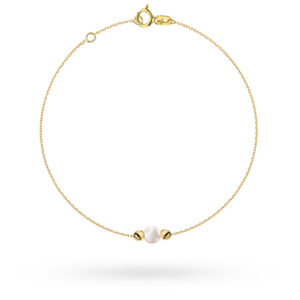 Bransoletka złota z perłą i gładkimi kulkami