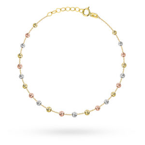 Bransoletka w trzech kolorach złota z diamentowanymi kuleczkami