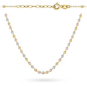 Naszyjnik złoty z diamentowanymi kuleczkami w trzech kolorach złota