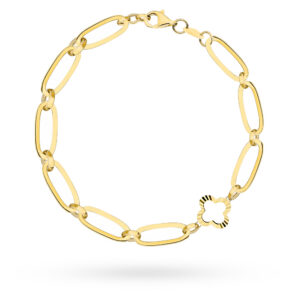 Bransoletka złota długie ogniwa i diamentowana koniczynka