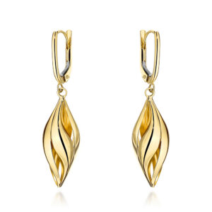 Kolczyki złote wiszące falowane sople