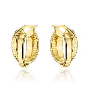 Kolczyki złote podwójne kółka gładkie i diamentowane