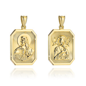 Medalik złoty dwustronny z wizerunkiem Jezusa oraz Matki Boskiej z Dzieciątkiem