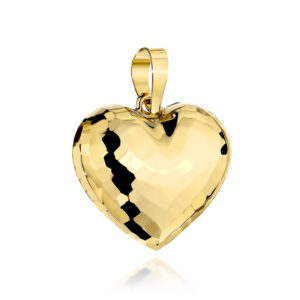 Zawieszka złota wypukłe serce zdobione diamentowaniem