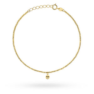 Bransoletka złota złożona z diamentowanych kuleczek z wiszącą gładką kulką