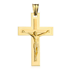 Krzyżyk złoty z Jezusem zdobiony satynowaniem