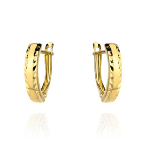 Kolczyki złote diamentowane na obu brzegach szer. 4 mm