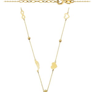 Naszyjnik nieskończoność gładkie kulki, skrzydło Anioła, serca pełne i kontur