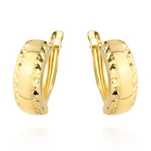 Kolczyki złote diamentowane na obu brzegach szer. 5 mm