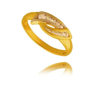 Złoty pierścionek podkreślający subtelny blask kamieni.