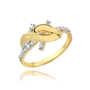 Złoty pierścionek podkreślający subtelny blask kamieni.