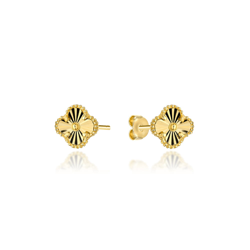 Kolczyki złote diamentowana koniczynka 6 mm pr. 585