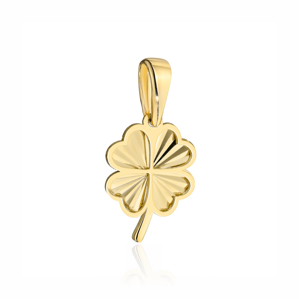Zawieszka złota diamentowana koniczynka z łodygą pr. 585